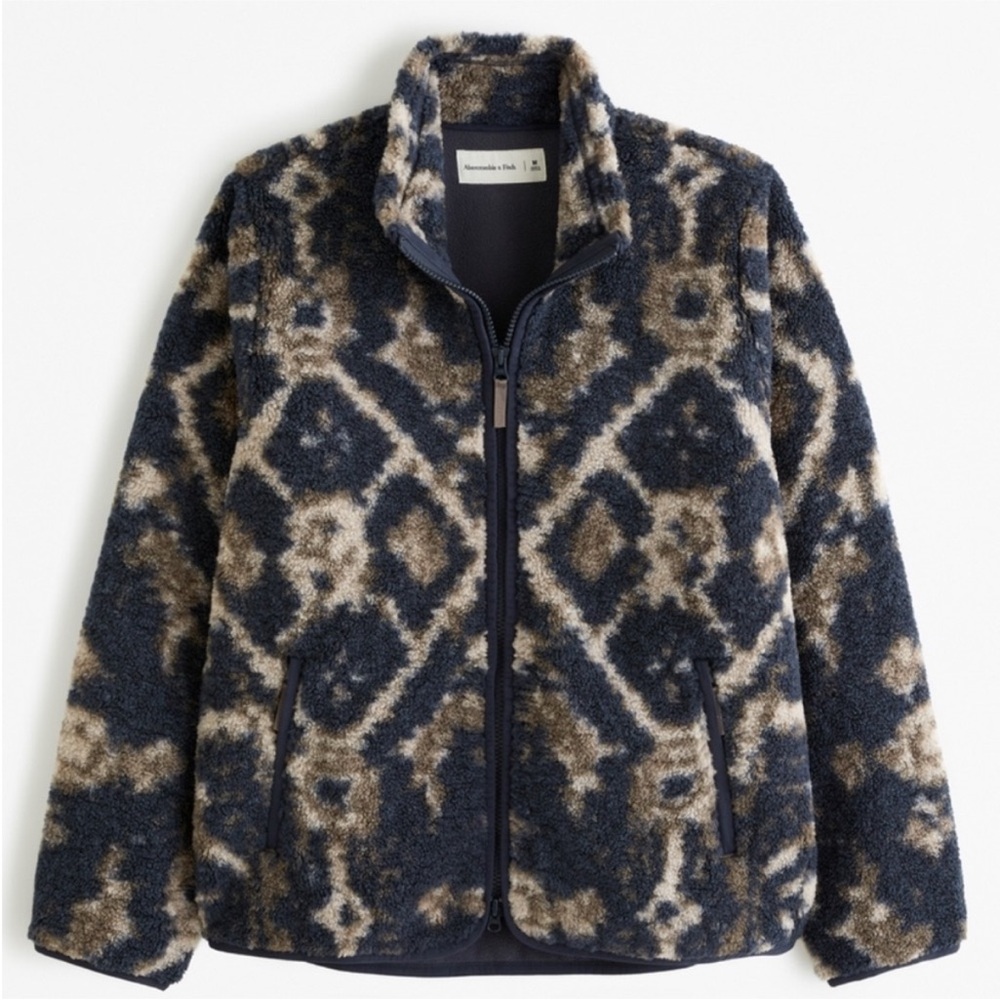 Abercrombie & Fitch Navy and Tan Patterned Sweater
